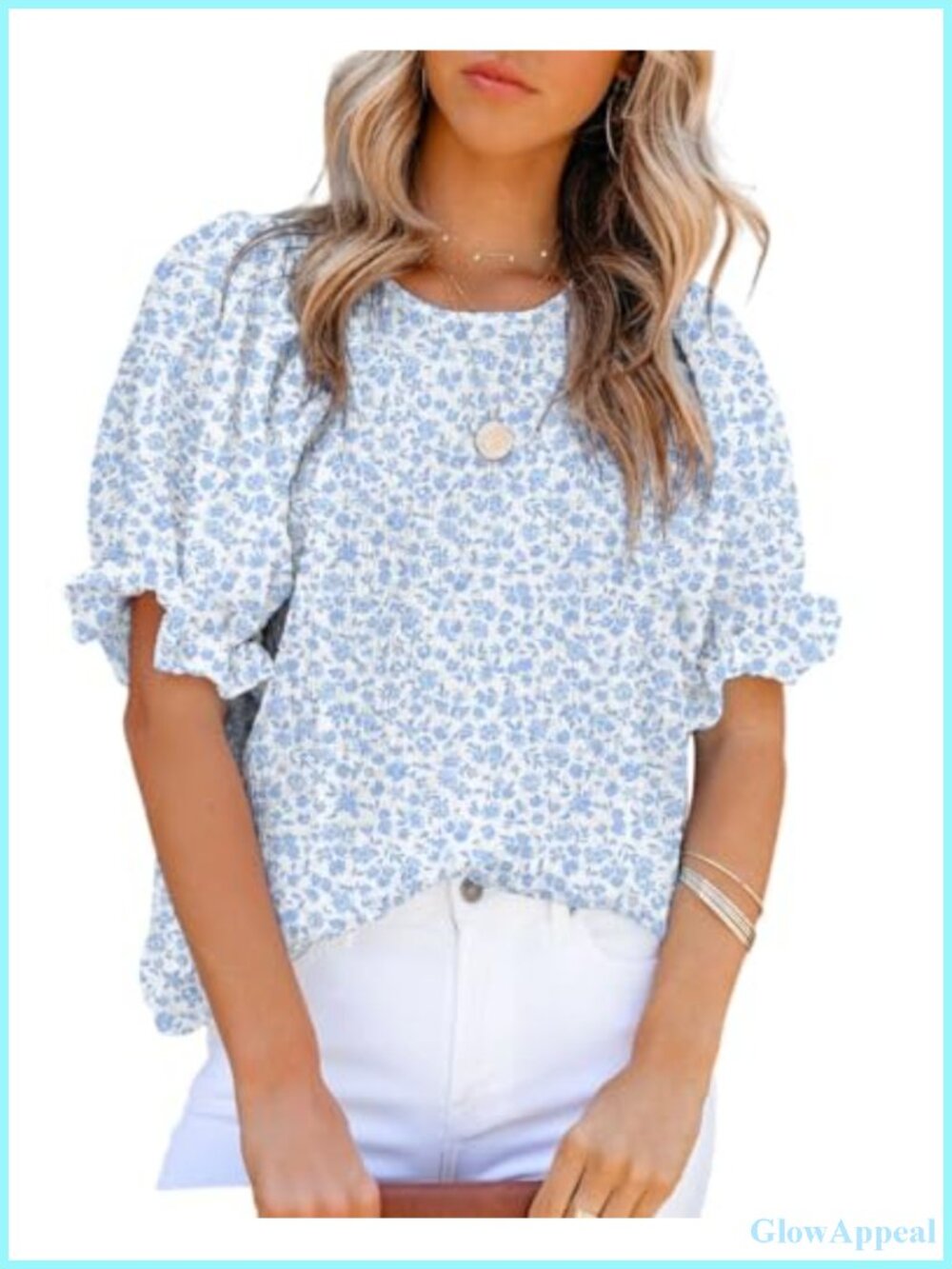 Womens Floral Puff Sleeve Babydoll Tunic Blouse Relaxed Fit Top